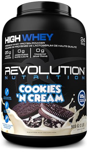 Revolution Nutrition, High Whey, Protein Powder, Whey Isolate, Gluten Free, Lean Muscle Mass For Men & Women, 25g of Protein Per Scoup, 908 g, 24 Servings (Cookies and Cream, 2 Pound)
