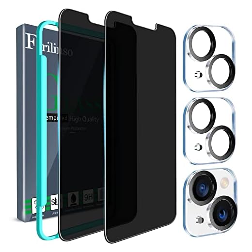 [5-en-1] Ferilinso Protection Verre Trempé pour iPhone 14 & iPhone 13 Ecran Anti Espion Accessoire 2 Pièces Vitre Protection 2 Pièces Protection Camera Objectif Arriere Appareil Photo Intimité Noir