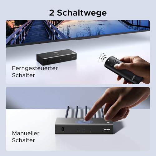 UGREEN HDMI Switch 3 in 1 Out 4K@60Hz, HDMI Splitter mit Fernbedienung Unterstützt HDR10+ CEC HDCP2.2 Kompatibel mit Switch PS5/4/3 Xbox Blu Ray Player