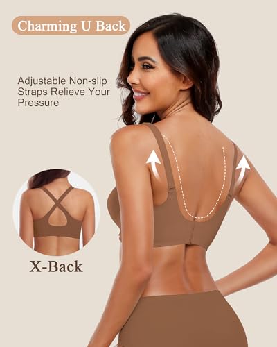 Image of HORISUN Wireless Seamless Bras for Women No Underwire Wavy V Neck Soft Support Full Coverage Comfortable Bra