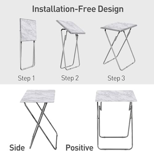 ZHUJERRY Tv Trays Folding Tv Table, Dinner Table for Eating with Sturdy Metal Frame, Small Foldable Snack Trays Table for Living Room, Couch,Sofa, Bed, No Assembly Required (White Marble) by ZHUJERRY - Used condition - Image 5