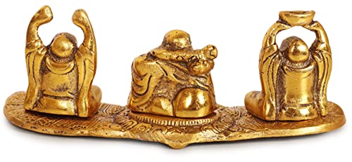 Figura de Buda Risueño de Metal 4 Pulgadas Dorado miniatura 6