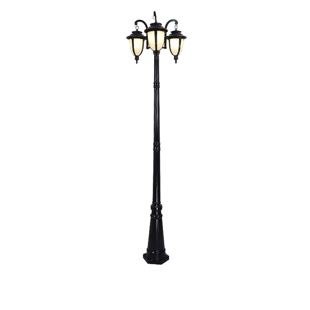 QUSYZD Lamp Post Lights Outdoor, Lamp Post Lights Outdoor, European Lawn Street High Pole Glass Pillar Light 3-Lights E27 Retro Outdoor Ip65 Waterproof Anti Rust Metal Aluminum,Black-Height 260cm