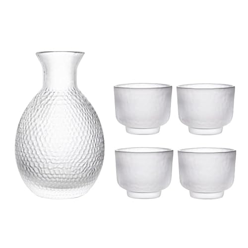 Sake Glass,Modern Glass Sake Set of 5 Pieces,330Ml Sake Bottle and 4 Sake Cups,Cold/Warm/Hot Sake Carafe Home Decor Crafts
