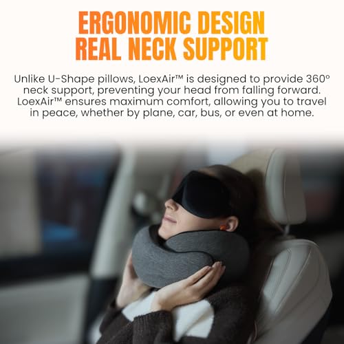 LoexAir™ Travel Pillow, Neck Pillow Travel for Airplane, Car - 100% Cotton Fabric & Memory Foam Plane Pillow, Lightweight & Easy-to-Carry on Flight, Full Travel Set (Eye Mask, Earplugs) - Dark Grey by LOEXAIR - Image 7