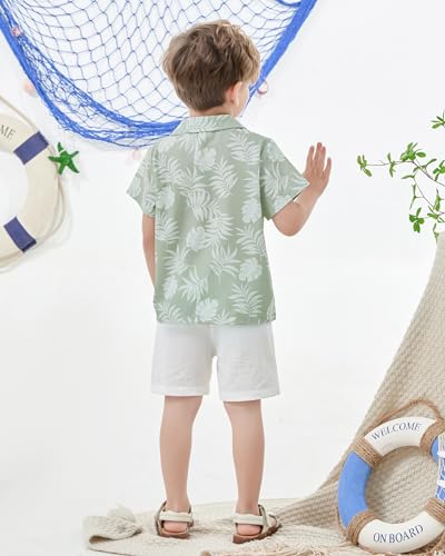 YALLET Toddler Boy Clothes Summer Outfits Short Sleeve Button Down Shirt+Shorts Baby Boy Beach Casual Clothe 1-10 Years4