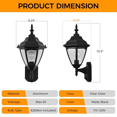 Image of Porch Lights Outdoor Motion Sensor Wall Sconce Anti-Rust Aluminum, Exterior Outdoor Wall Lights Dusk to Dawn Porch Light Fixture Wall Mount for House Outside Patio Large