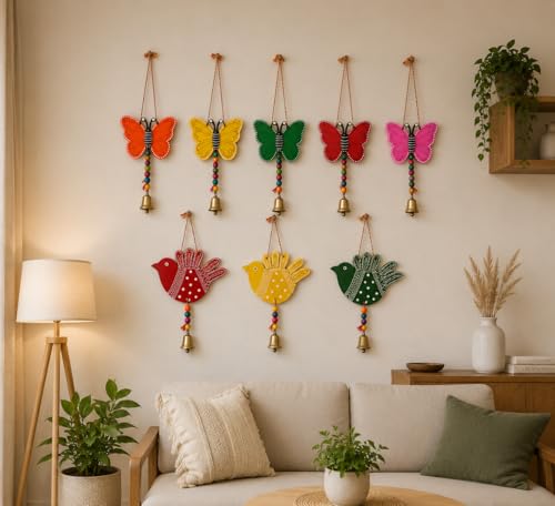 Image of Handmade 5 Butterfly with 3 Birds wall Hanging for Home Decor Garden Balcony Festival Decorative Wall Hanging Home Decoration Item (Pack of 1 Set)