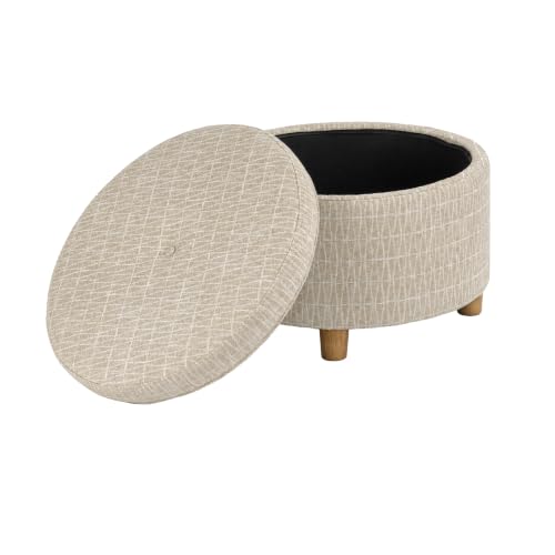 HomePop 24" Large Round Storage Ottoman - Tan Geometric Pattern by HomePop - Used condition - Image 3