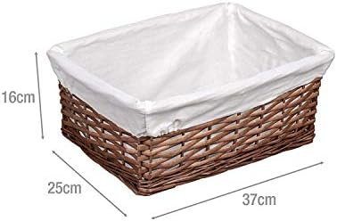 Woodluv Brown Wicker Storage Basket W/Off White Cloth Lining Xmas Hamper - Medium