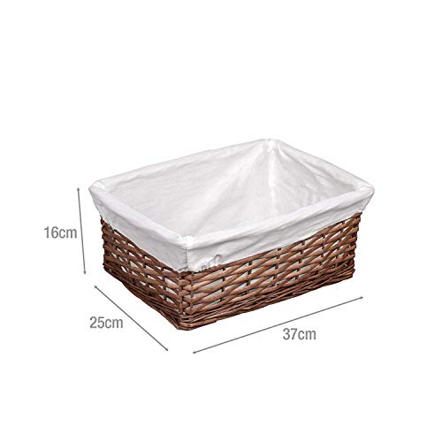 Woodluv Brown Wicker Storage Basket W/Off White Cloth Lining Xmas Hamper - Medium