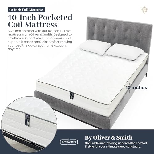 Full Size Mattress - 10 Inch Cool Memory Foam & Spring Hybrid Mattress with Breathable Cover - Comfort Tight Top - Rolled in a Box - Oliver & Smith