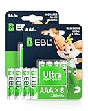 EBL AAA Akku 1100mAh mit hoher Kapazität, AAA wiederaufladbar Batterien,1.2V Micro AAA, 8er Pack