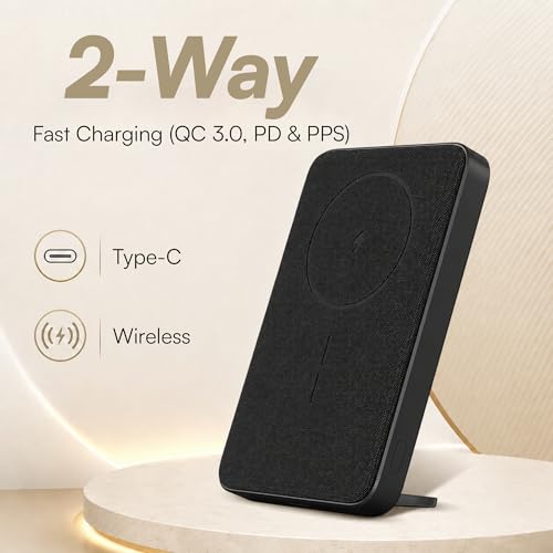 Image of KARWAN Mag-Safe 10000Mah Wireless Power Bank with Stand,20W Wired & 15W Wireless Fast Charging Powerbank with USB-C Port,Compatible with iPhone 17 /16 /15 /14 /13 /12 Series,Android & More Qi Enable Device