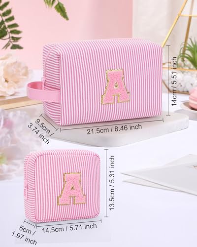 Personalized Initial Makeup Bag| Toiletry Bag for Girls&Women,Make Up Case for Girlfriend Bridesmaid Wife,Birthday Gift for Her Cute,2PCS,Pink C2
