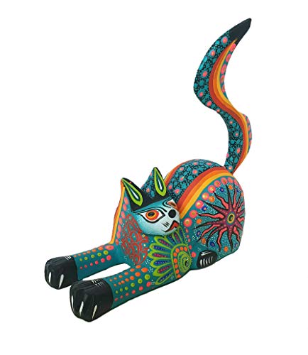 Mexican Alebrije Cat Wood Carving Handcrafted Sculpture (Turquoise) #TOP20