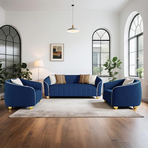 3 Seater Curved Velvet Sofa Couch Set of 3 for