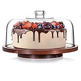 Fun Elements Rotating Cake Stand with Dome, Acacia Wood Cake Plate | Lazy Susan with Acrylic Lid for
