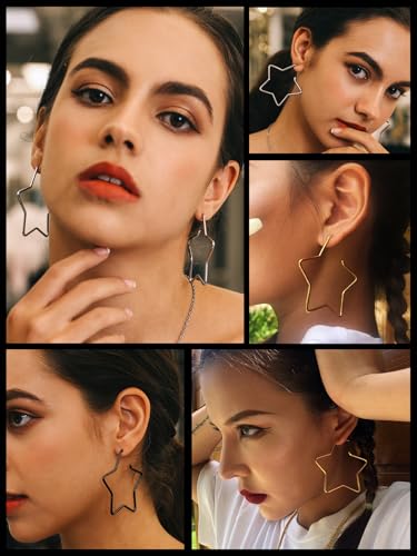 Richsteel Fashion Star Hoop Earrings for Women Stainless Steel Silver/Gold/Black Tone Star Earring Hoops Fit Sensitive Ears3