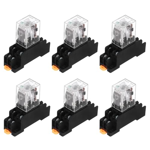 MECCANIXITY 6Pcs DC 12V Electromagnetic Power Relay, 8-Pin 5A Power Coil Relay with LED Indicator and Socket Base DPDT 2NO 2NC - MY2NJ for Industrial, Home Appliances and DIN Rail System