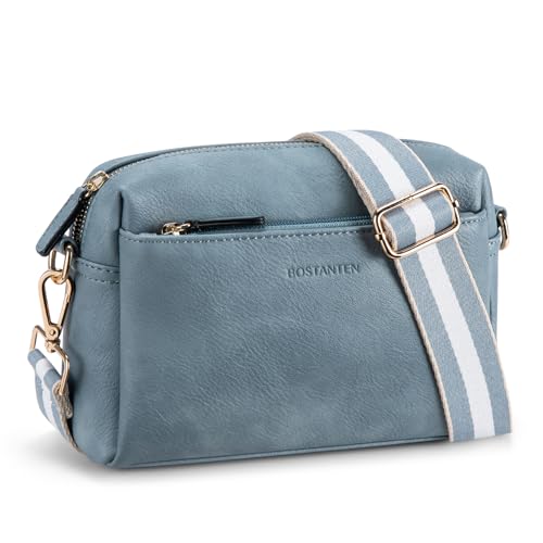 Image of BOSTANTEN Small Crossbody Purse for Women Triple Zip Cell Phone Leather Handbag with Colored Shoulder Strap