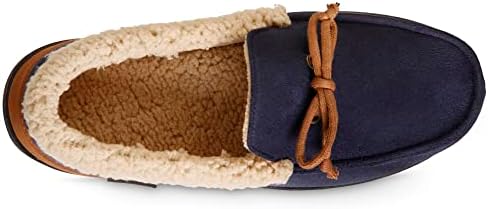 isotoner Men's Recycled Advanced Memory Foam Microsuede Vincent ECO Comfort Moccasin Slippers, Navy Blue, 11-12 | Image 2