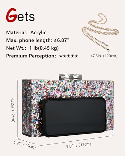 Image of Gets Acrylic Purses and Handbags for Women Multicolor Perspex Geometric Patterns Box Clutch Banquet Evening Crossbody Handbag