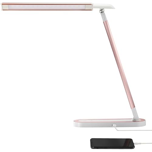 HDTIME-Desk Lamp with USB Charging Port, 3 Lighting Modes 3 Brightness Levels Desk Light,Touch Control Adjustable Led Kids Desk Lamp Pink for Reading,Study,Office