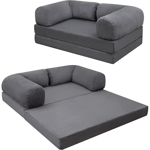 MeMoreCool 4-in-1 Boneless Couch, Umwandelbares Schlafsofa mit Armlehnen, Faltbare Matratze und Schlafsessel, Bequemes Schlafcouch für Wohnzimmer und Schlafzimmer als Lounge oder Gästebett, Grau MeMoreCool 4-in-1 Boneless Couch, Umwandelbares Schlafsofa mit Armlehnen, Faltbare Matratze und Schlafsessel, Bequemes Schlafcouch für Wohnzimmer und Schlafzimmer als Lounge oder Gästebett, Grau