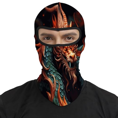 Pasamontañas para hombres y mujeres con estampado de dragón chino, máscara facial térmica para clima frío, equipo para motocicleta y esquí miniatura 2