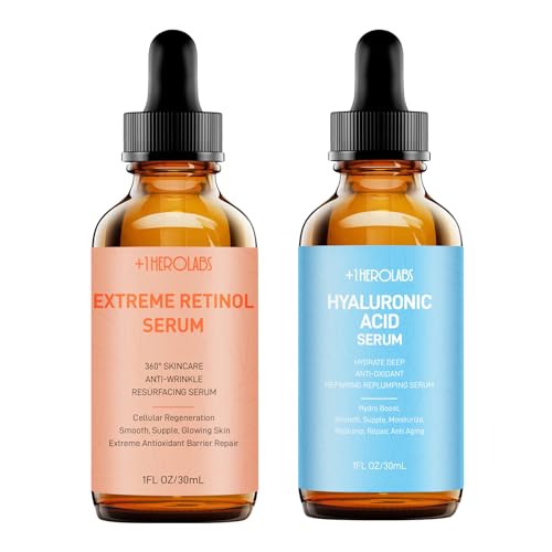 +1Herolabs Face Serum Set – Retinol Serum & Hyaluronic Acid for Face – Anti Aging Skin Care Set for Women – Firm, Wrinkle Smoothing