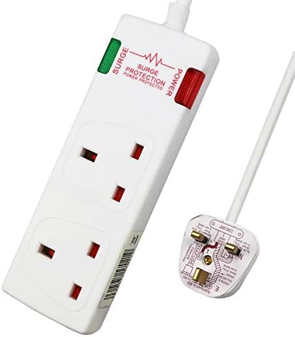 ExtraStar 2 Way Double Socket Power Mains Extension Lead 3M Metre Cable - Surge Protected British Approved 13A - White