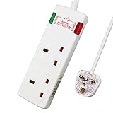 ExtraStar 2 Way Double Socket Power Mains Extension Lead 1M Metre Cable - Surge Protected British Approved 13A - White