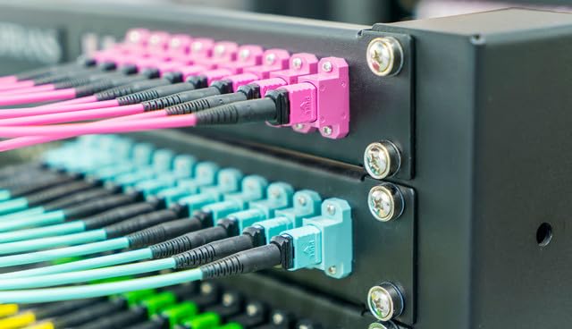 SpeedyFiberTX 6-Pack 500 Feet Low Loss Non-Pinned MPO to 8xLC Fiber Breakout Harness Cable, OM3 Corning ClearCurve Fiber, Aqua Riser OFNR Cable Jacket | MTP Compatible