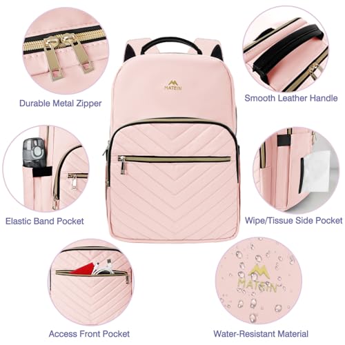 Image of MATEIN Cute Backpack for Girls, Water Resistant School Backpack, Pink | Detachable Keychain, Fits 15.6 Inch Laptop, Multi-Functional Bookbag, for Middle School, with 30 oz Cup Holder, Gift for Her