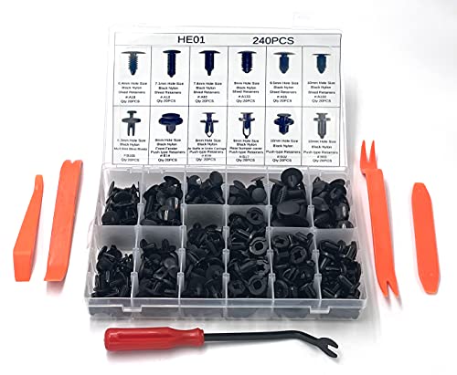 Performore 240-Piece Car Retainer Clips Kit – Push Pin Rivets & Fastener Set with Trim Removal Tools, Includes Bumper, Fender, Door & Panel Clips in Case
