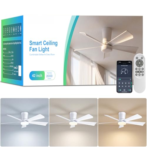 GRACEGLIDE 42 Inch Ceiling Fans with Lights, App and Remote Control, White