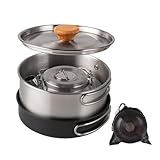Olla de camping, sartenes antiadherentes de acero inoxidable, juego de utensilios de cocina para camping, para mochila al aire libre, picnic, viajes, exploradores, principiantes, huevos de pescado