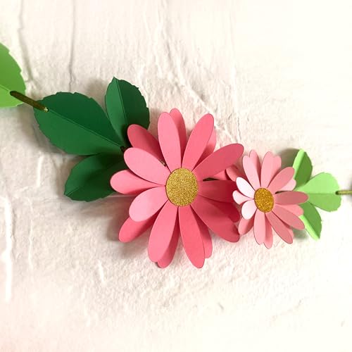 Image of Flower Bunting for Wall Decoration (Pink Daisy with Leaves)