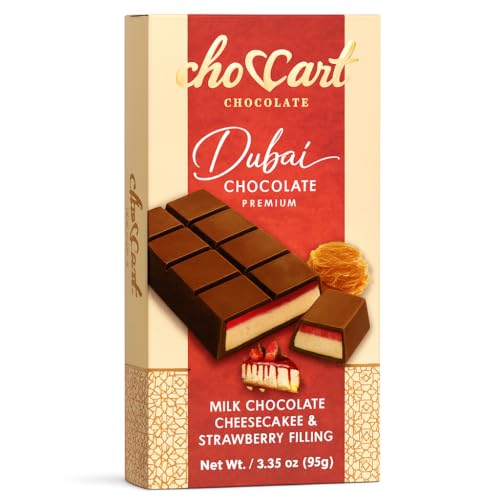 ChocCart Dubai Chocolate â€“ Premium Milk Chocolate with Cheesecake & Strawberry Cream Filling â€“ Handmade Gourmet Dessert Bar in Elegant Gift Box (95g / 3.35 oz)