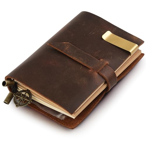 Carnet journal en cuir véritable rechargeable 7Felicity® agenda rétro de voyage fait main