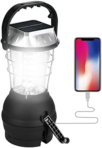 Flintronic Lanterne Camping Solaire 3 Modes – Manivelle, USB, Voiture, Piles AAA – étanche IP64, 36 LED, Compacte
