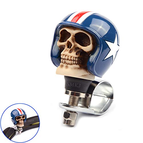Smkj Skull Head Hat Steering Wheel Spinner Konb Handle Powerball Booster Spin Knob Clamp Fit For Universal Car (Blue) #TOP3
