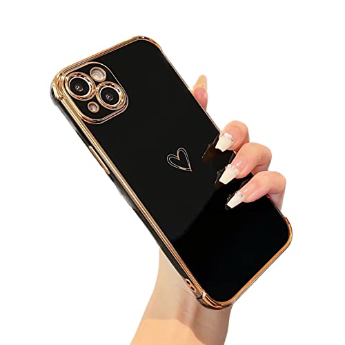 Idée cadeau coque iPhone 15 Plus noir motif cœur romantique