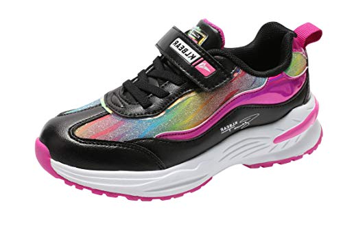 kulebear Kids Sneakers Breathable Running Tennis Shoes Walking Sport Casual Twinkle Glitter Shoes for Girls Black 1.5 Little Kid