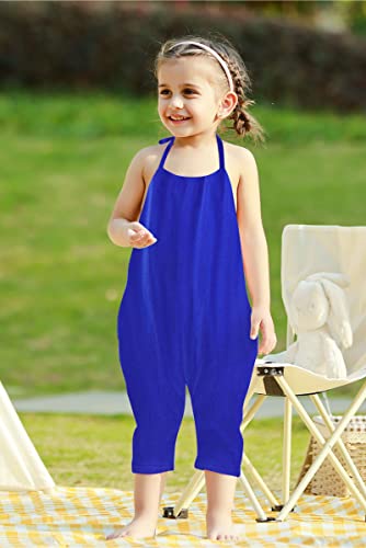 Raisevern Toddler Rompers For Girls Baby Jumpsuits Blue Kid Girl Clothes Jumpers Sleeveless Halter Overalls With Pocket Travel Party Outfit Size 1T 2T #TOP4