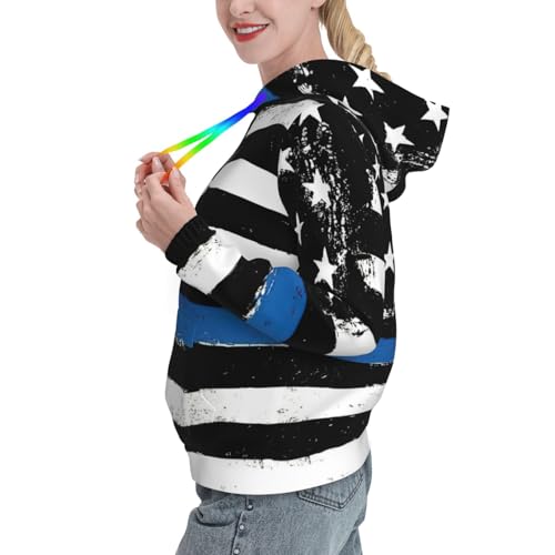 Sweat à capuche rétro bleu fin imprimé drapeau USA pull ajusté femme - 2