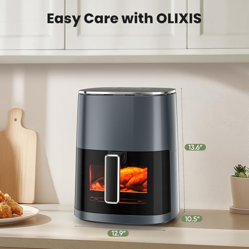 Image of OLIXIS 12-in-1 Air Fryer 6.34 Quarts, Visable Airfryer with Window, 400F, Roast, Reheat, Dehydrate, Bake, Steam, Fries, Custard, Chicken, Wings, Sea Food, Vegetabels, Grey