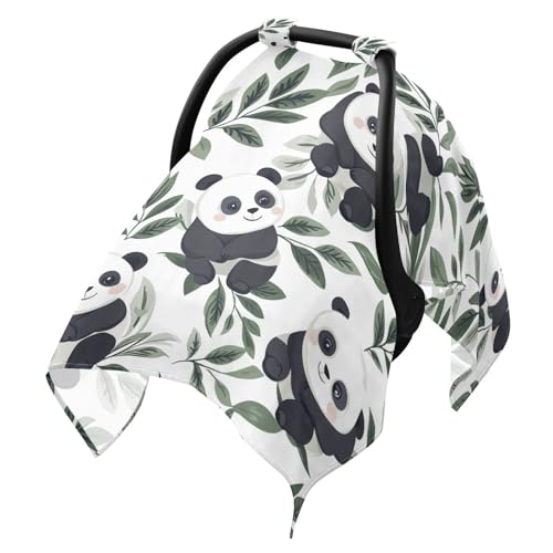 Dalzium Cute Cartoon Panda Leaves Car Seat Cover Baby, Carseat Canopy Cover for Girl Boy, Breathable Baby Carrier Cover Stroller Sun Shade Universal Fit Breastfeeding Cover