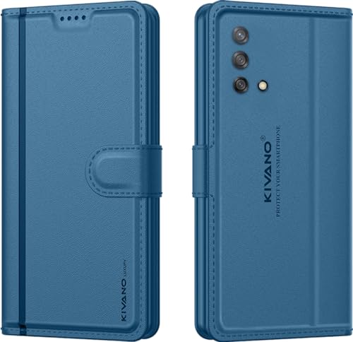 Image of KIVANO LUXE Compatible for Oppo F19 / Oppo F19s Luxury Handmade Leather Magnetic Flip Folio Case | Card Holder & Kickstand | Slim Protective Cover | Unisex - Blue